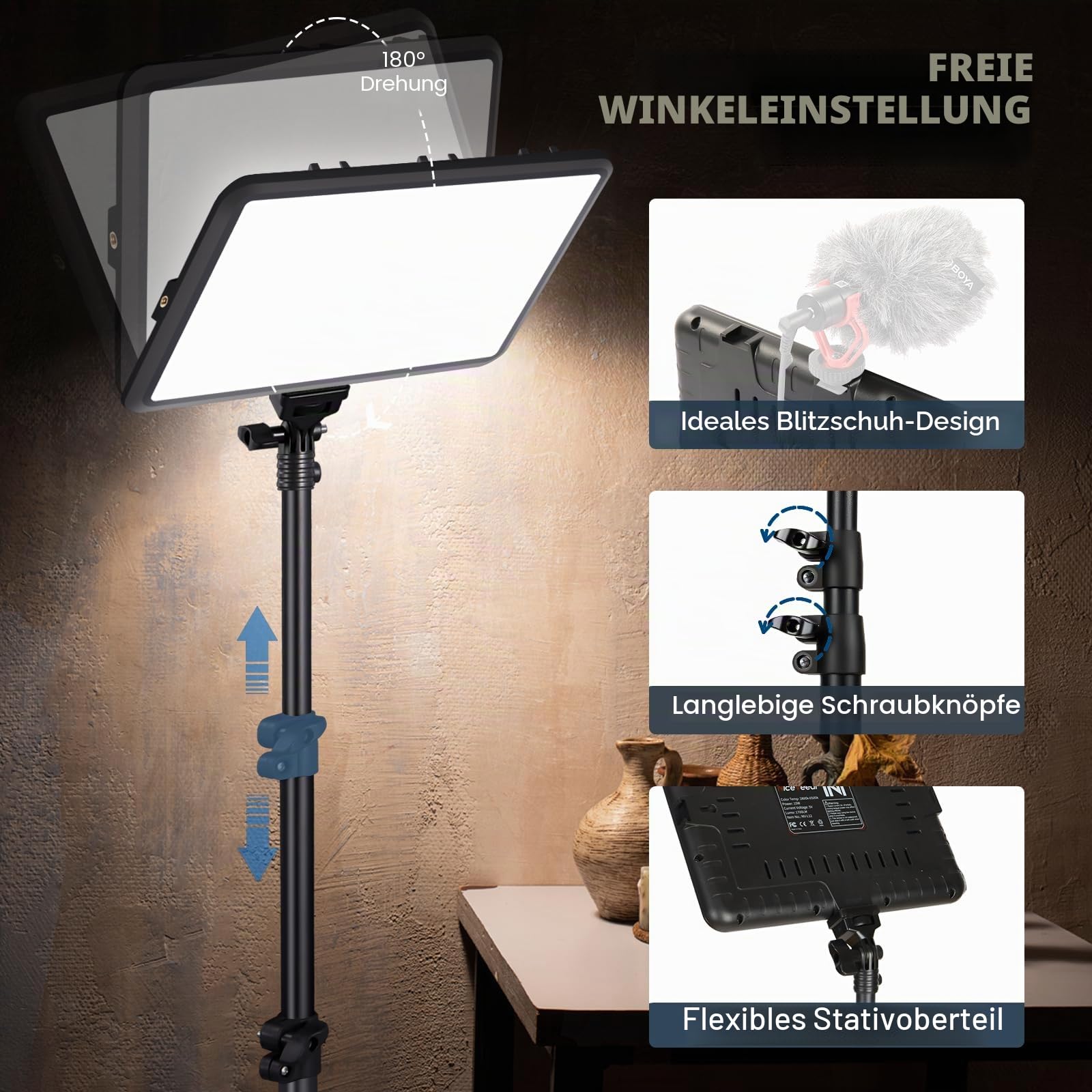 2-Pack Fotografie Beleuchtung Kit, NiceVeedi 25W LED Video Licht Kit, 2900-7000K Dimmbare Studio Licht mit Stativständer und Ladegerät, 185cm Stream Licht für Videoaufnahme, Schießen, YouTube