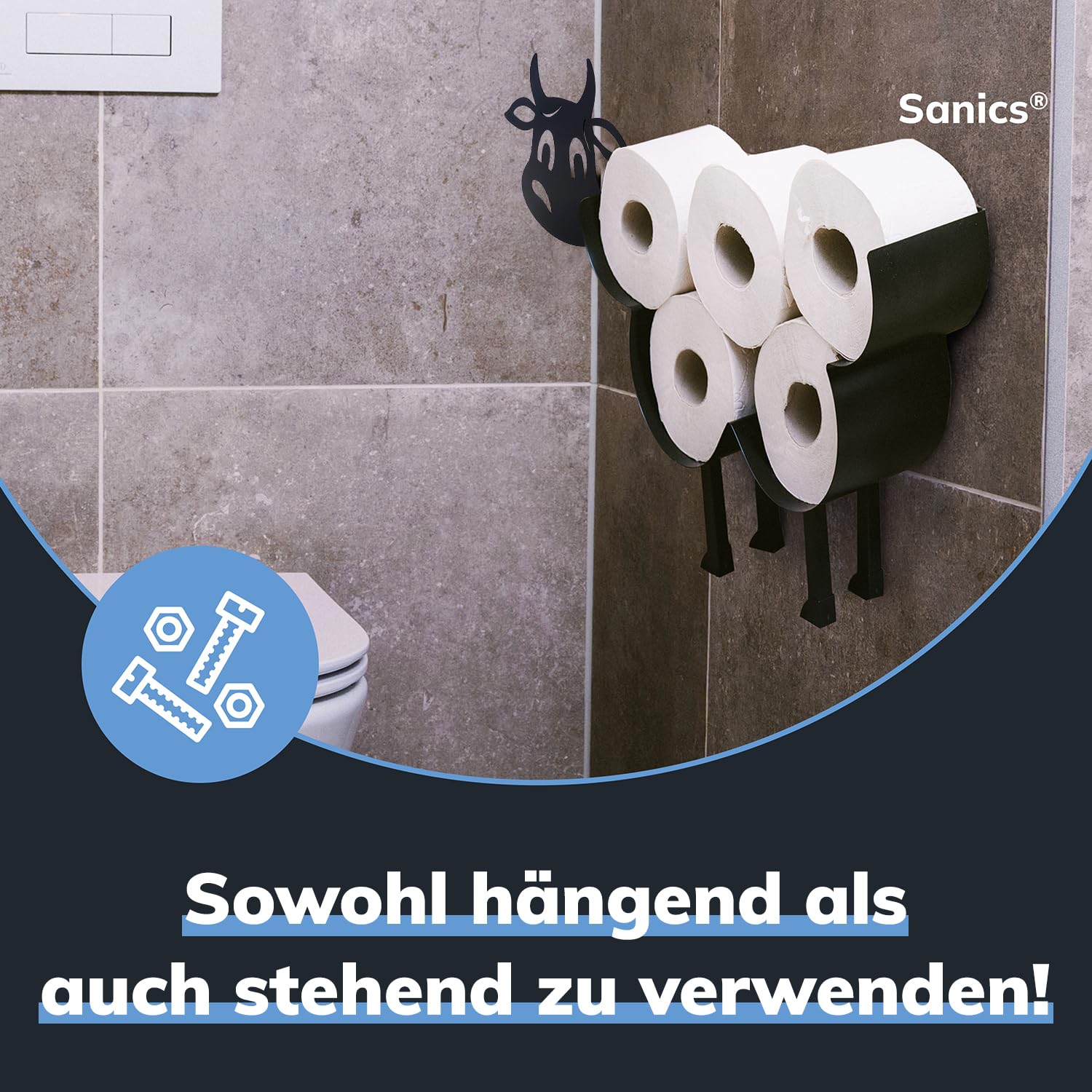 Ersatzrollenhalter Freistehend - WC Papierhalter Hängend - Wandhalterung - Kuh - Toilettenpapierhalter Tiere - Schwarz, Koe 2