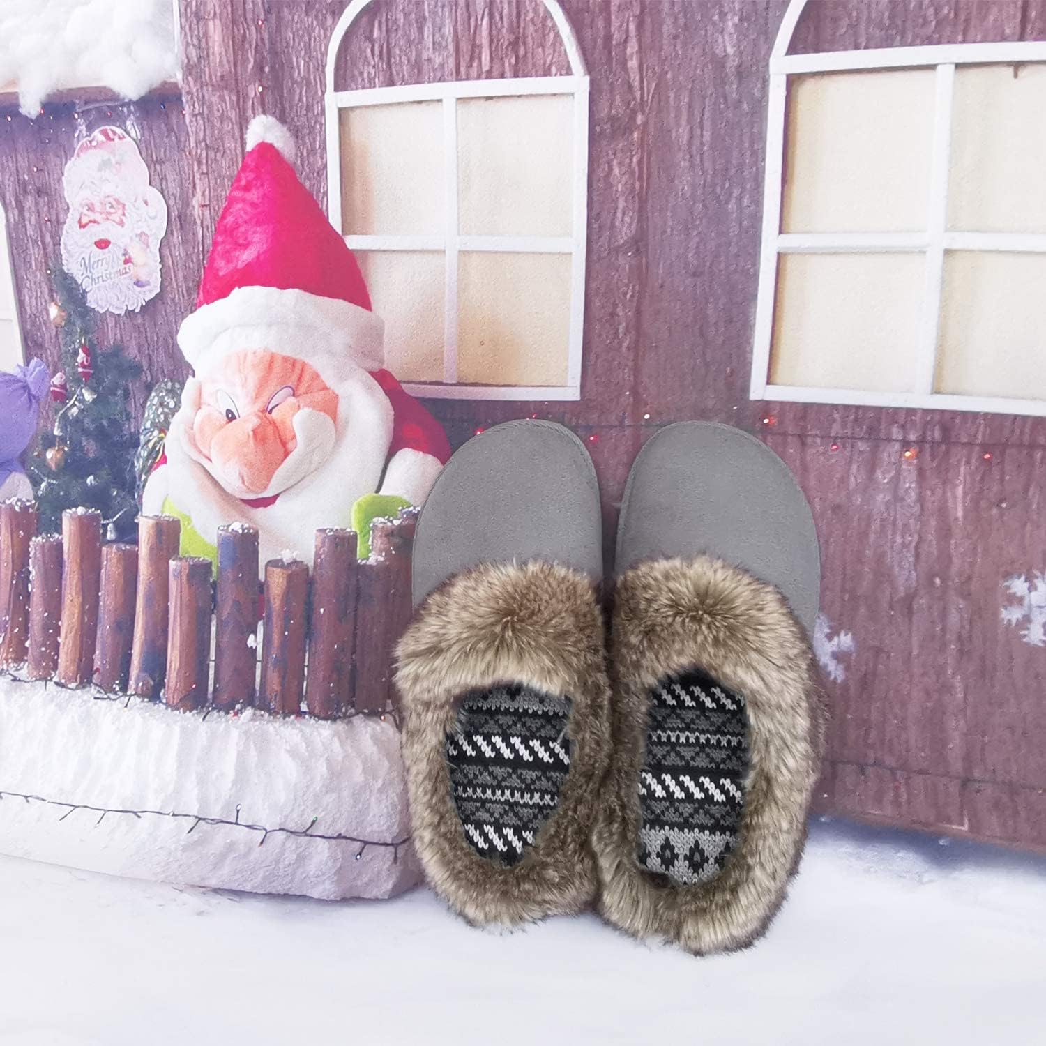 ofoot Womens Winter Warm Comfortable Moccasins Faux Fur Suede Slip On Slippers Mules Furry House Shoes - Image 3