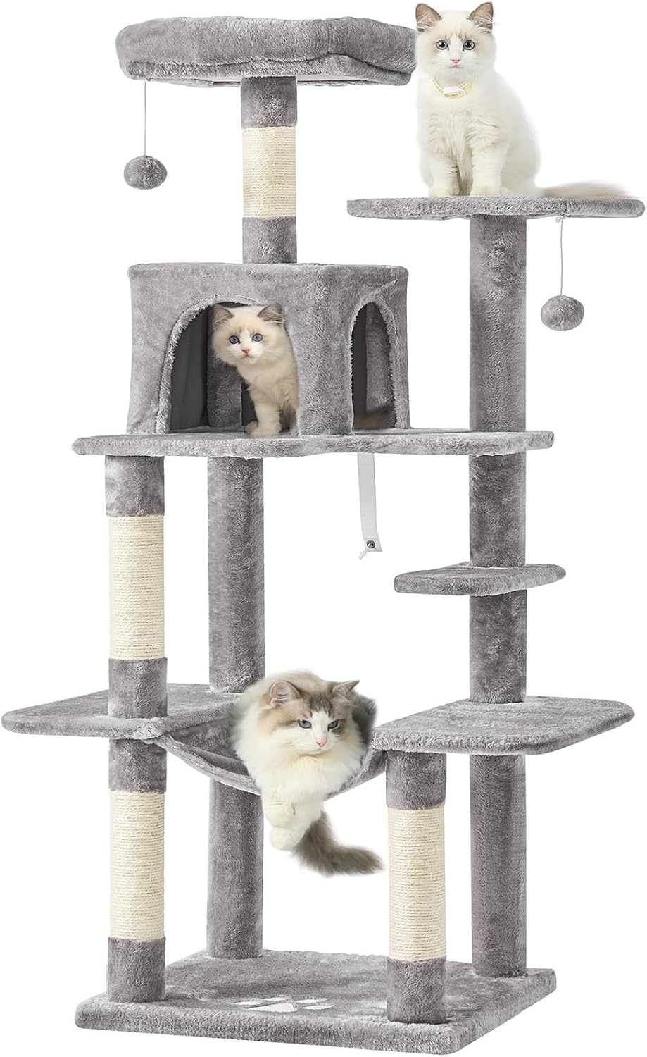 Masmask Large Cat Kratzerpfosten, große, robuste Katzenkratzerpfosten mit Plattformen, Katzenhöhlen, Hängematte, Sisalsäulen, mehrstufiger Kletterbaum für Katzen (hellgrau, 150 cm) Masmask Large Cat Kratzerpfosten, große, robuste Katzenkratzerpfosten mit Plattformen, Katzenhöhlen, Hängematte, Sisalsäulen, mehrstufiger Kletterbaum für Katzen (hellgrau, 150 cm)