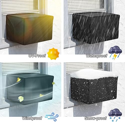 Miniatura 4 de Fundas 600D para aire acondicionado exterior e interior para ventana en forma de U, con correas ajustables de gancho y bucle, cobertura completa y