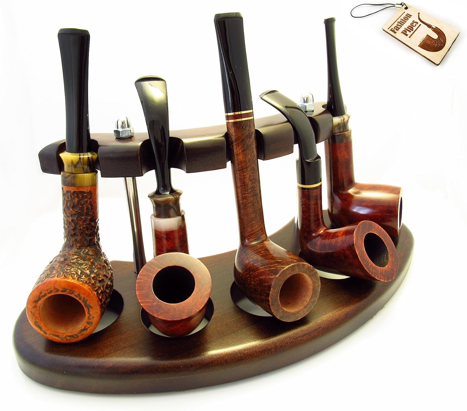 Generic Fashion New Wooden Pipe Stand Rack Holder for Tobacco Smoking Pipes. Handcrafted (for 5), Brown