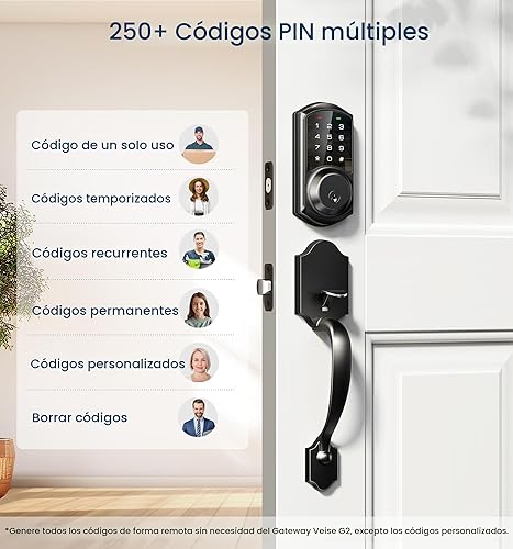 Miniatura 3 de Veise VE06-H - Juego de cerradura inteligente para puerta delantera, control de aplicación, cerrojo de entrada sin llave con manija de palanca,