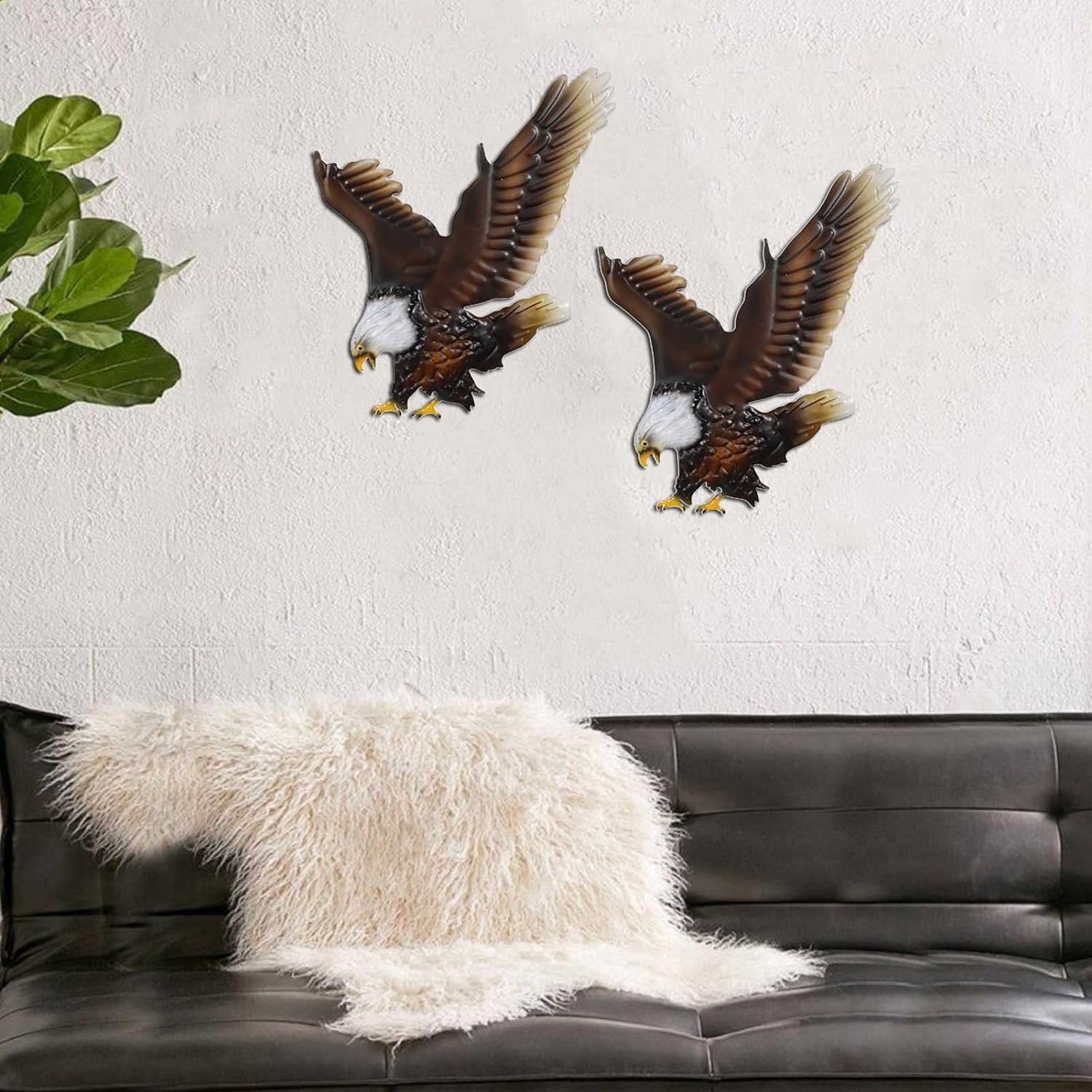 Decoración de pared de águila calva de metal, esculturas colgantes de pared de águila 3D, obras de arte de águila de metal al aire libre, para decoraciones de arte de pared de cerca de patio