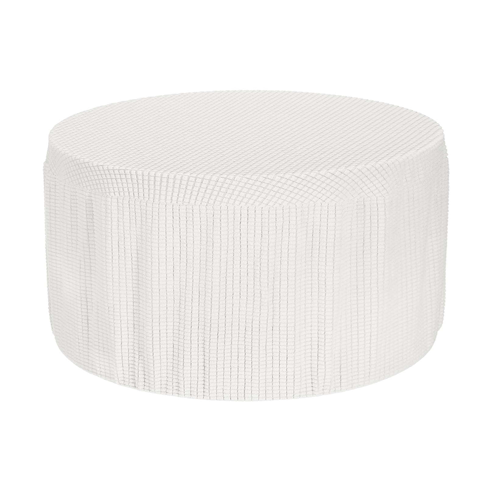 sourcing map Round Footstool Slipcover, Stretch Foot Stool Protector Covers Furniture Protector Cover with Elastic Bottom for Footstool Living Room Bedroom(X-Large, White)