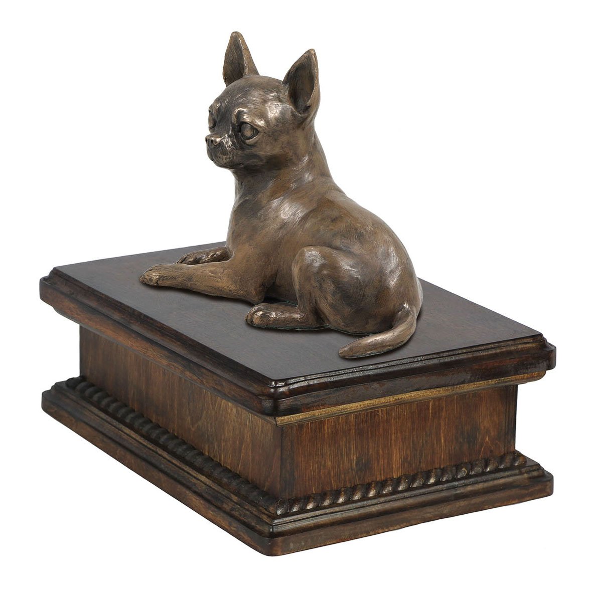 Urne pour cendres de chien de luxe en bronze et bois de bouleau