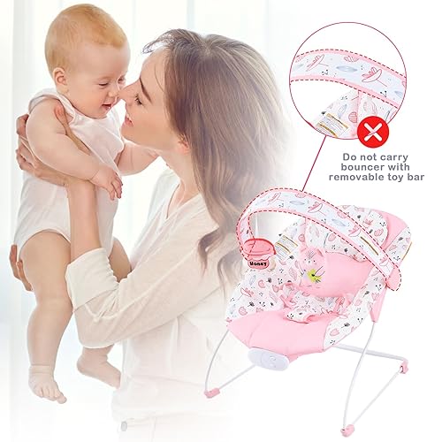 Miniatura 6 de Bouncer para bebés, asiento inflable para bebés con música y vibraciones, balancín para bebés con sonajeros colgantes, oso y maceta de miel para