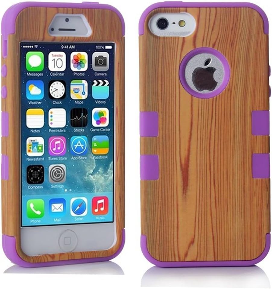 iPhone 5S Case, LERBO Hard Wood With Silicone Design Hybrid case for iphone5 5S(Purple)