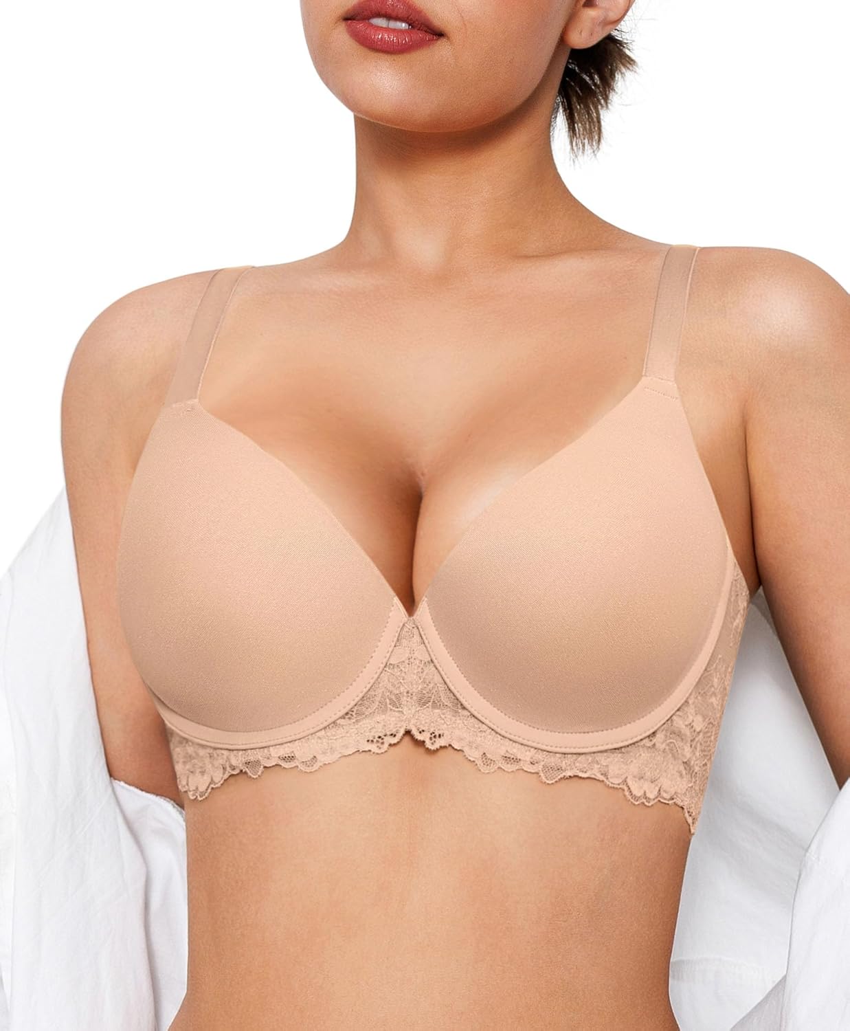 Popilush Minimizer Bras for Women Full Coverage Push Up Lace Bra Supportive with Underwire for Everyday Wear
