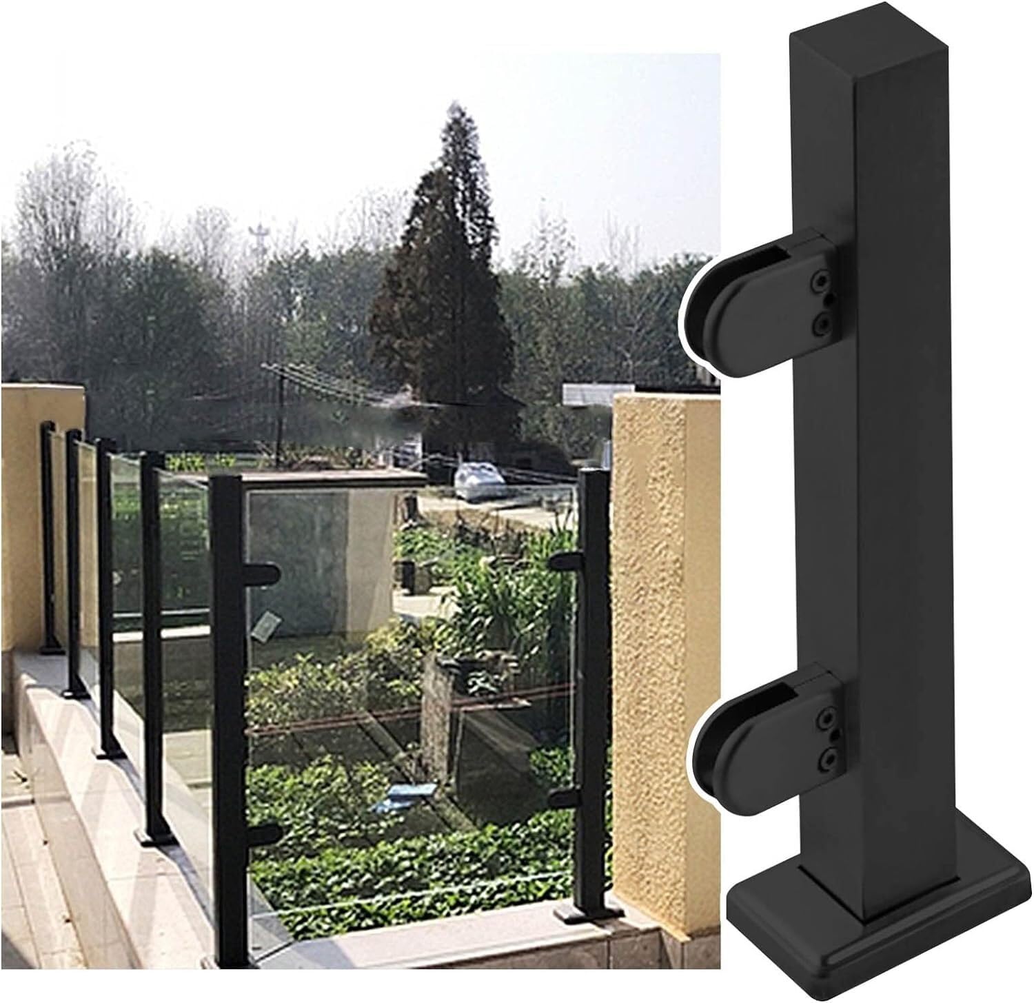 Poteau de balustrade en verre noir pour sécuriser un escalier de balcon ou une terrasse