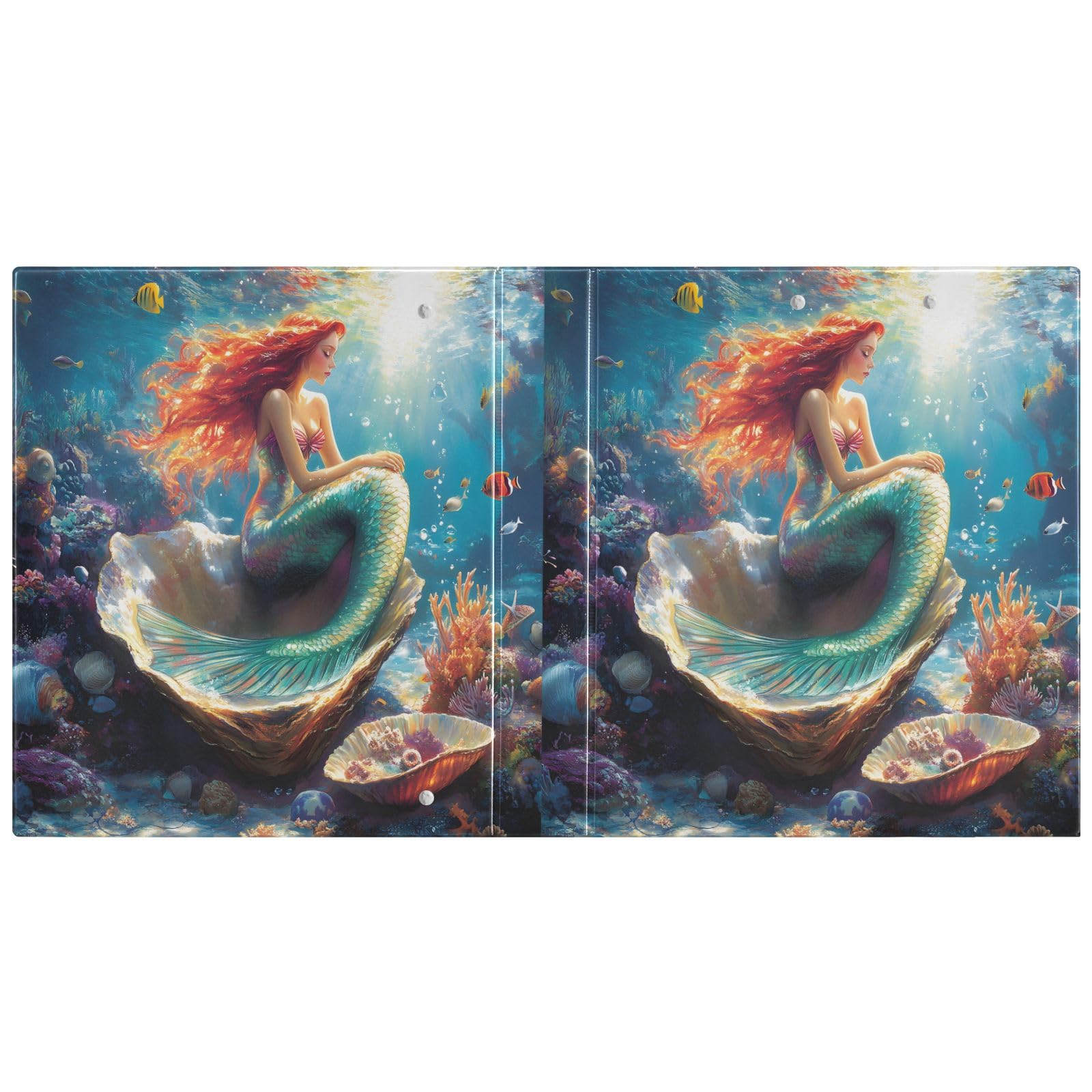 Raccoglitore a 3 anelli, con bellissimi raccoglitori a forma di sirena, corallo, pesce, conchiglie, 3,8 cm, contiene 200 fogli, con tasche interne trasparenti, per ufficio, scuola, lavoro, confezione