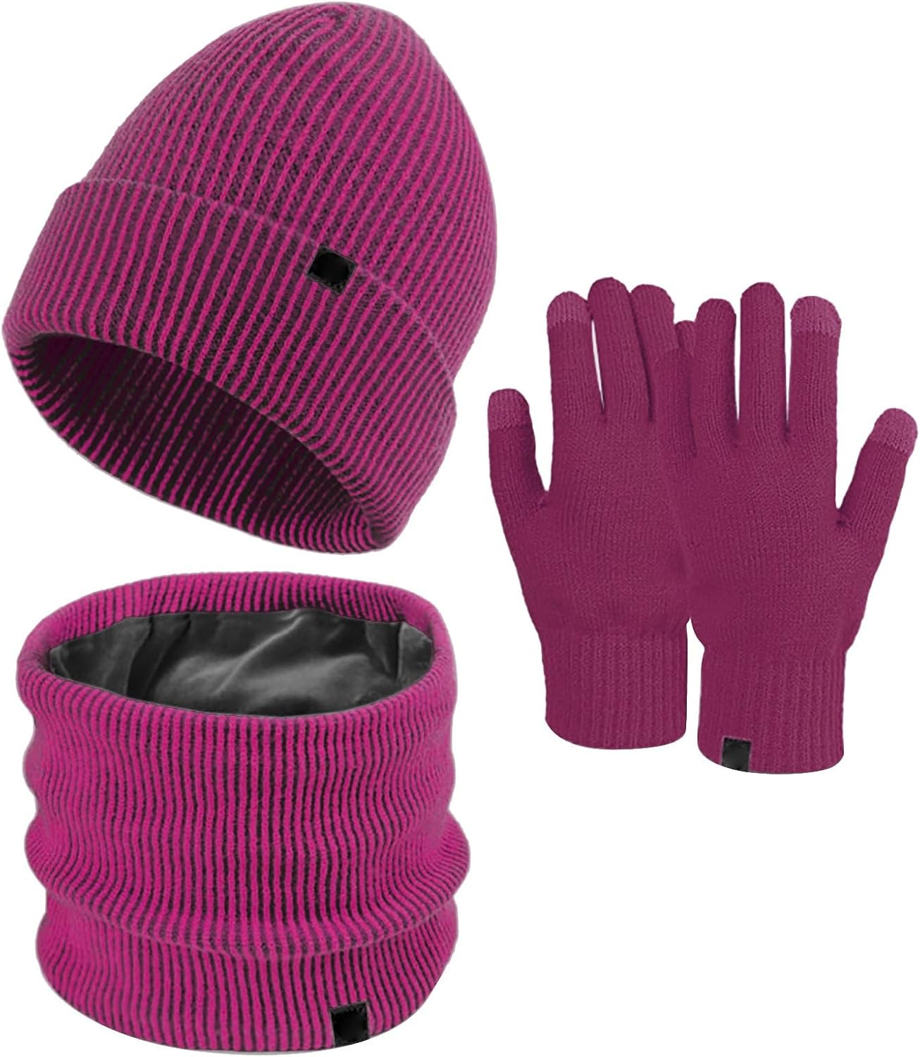 LOIJMK Vrouwen & Mannen Herfst Winter Warme Leuke Wollen Hoed Sjaal Handschoenen Slouchy Drie Stuks Winter Sneeuw Gebreide Muts Scherm Wanten Sjaals Sets Sjaal Muts Heren, roze, One size