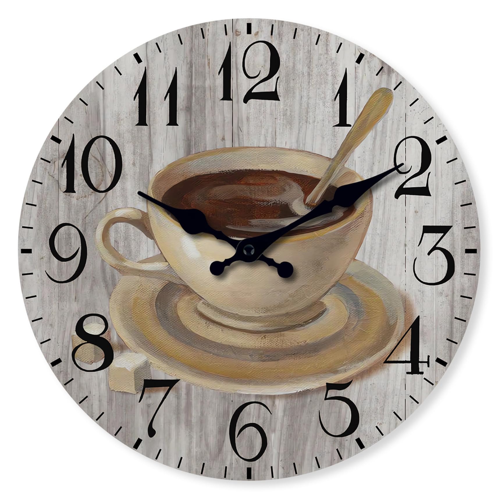 Horloge murale vintage en bois ronde 12" mouvement quartz silencieux style ferme