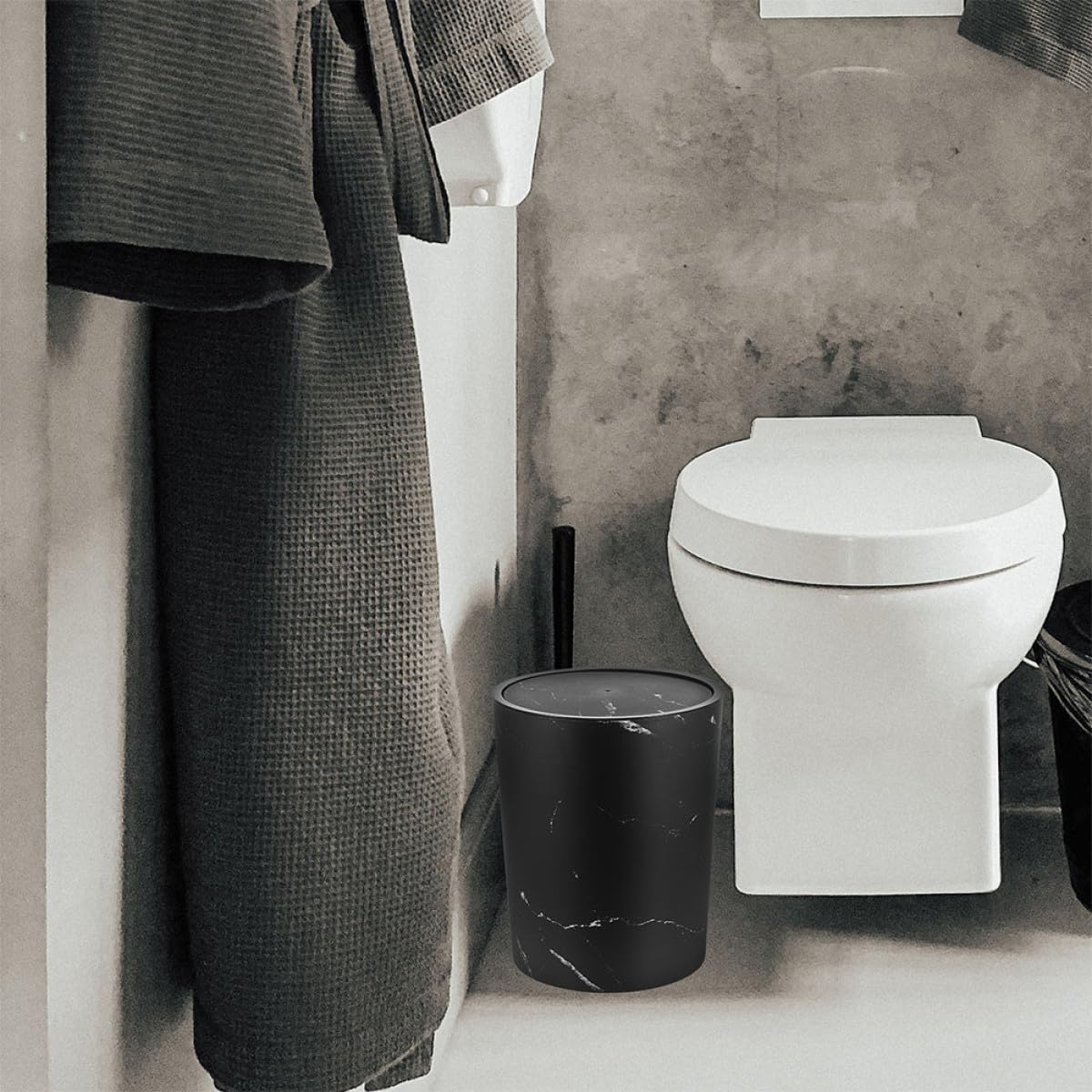 VICASKY Large Capacity Kitchen Waste Container with Swing Lid, Marble Pattern Plastic Wastebasket for Bathroom and Office, Covered Garbage Bin for Home Storage and Organization