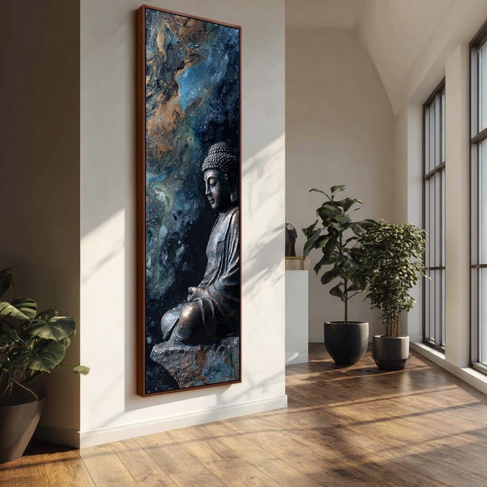 XINBAO Buddha Statue Canvas Wall Art - Vertical Zen Print - Tall Narrow Meditation Decor -Long Minimalist Canvas Decor Painting(55x110cm/Frameless)