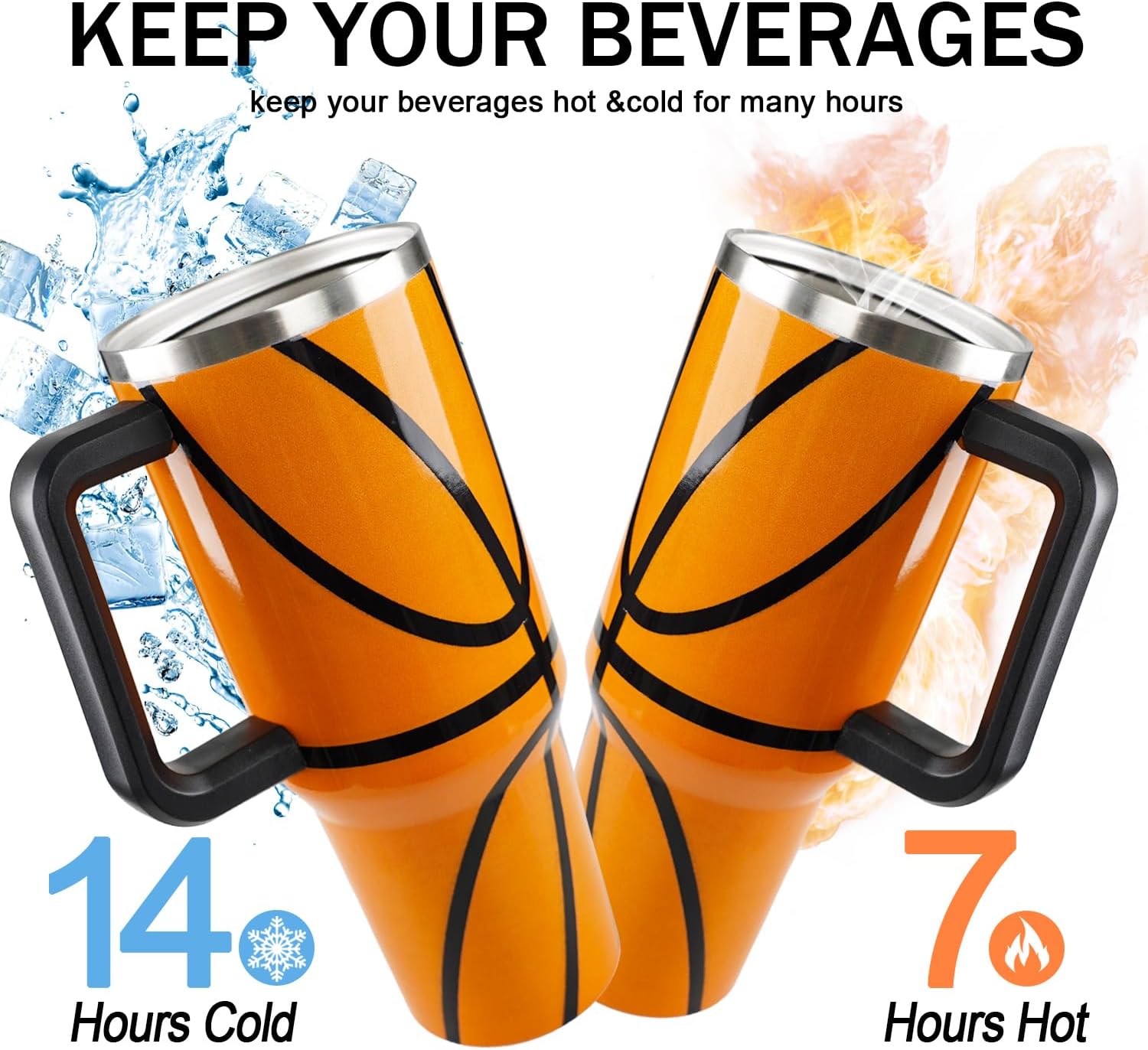 Basketball Tumbler with Handle 40oz Gifts Stuff for Girls Men Gift for Coach Lovers Fan Basketball Mom Tumblers Stainless Steel Cup - Image 3