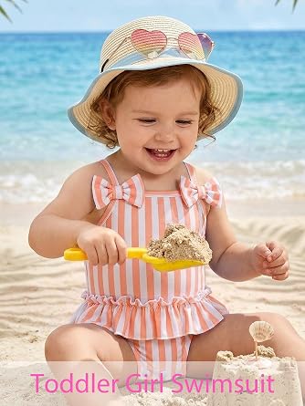 Baby Swimsuit Girl Toddler Bathing Suit Stripe/Floral One Piece Newborn Infant Ruffle Swimwear Summer Beach