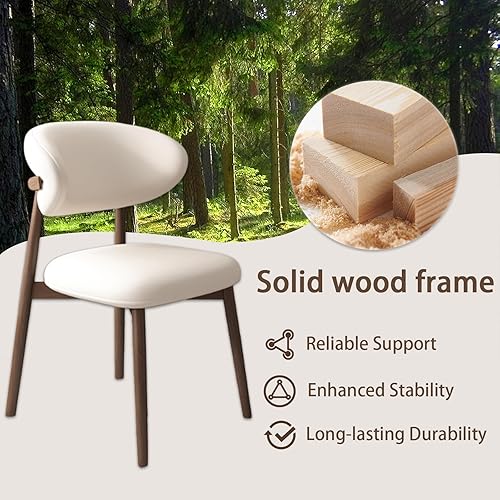 Miniatura 5 de Sillas de comedor de madera maciza, juego de 2 sillas de comedor modernas de mediados de siglo con marco de madera y sillas de comedor tapizadas