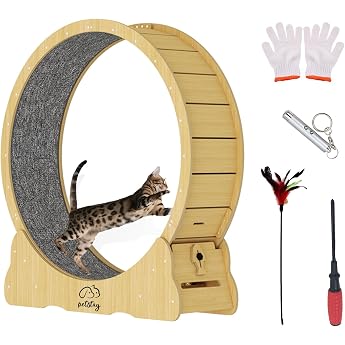Cat Wheel, Cat Exercise Wheel, Wooden, Diameter 43.3 inches 110 cm, Large Cats, Active Cats, Relieves Lack of Exercise, Claw Sharpening Function, Silent Roller, Stopper Included, Treadmill