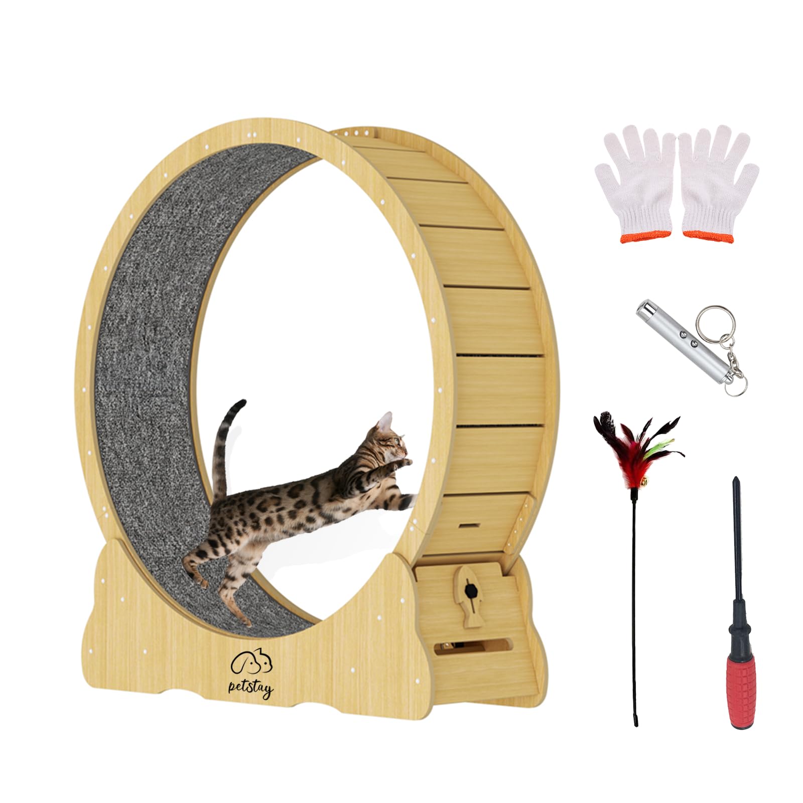 Amazon | petstay キャットホイール 猫 回し車 木製 直径110cm 大型猫  