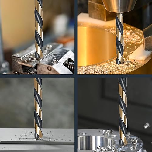 Miniatura 7 de BeHappy Juego de 29 brocas de cobalto, punta de 135 grados de acero de alta velocidad con acabado negro y dorado, acero inoxidable, plástico y