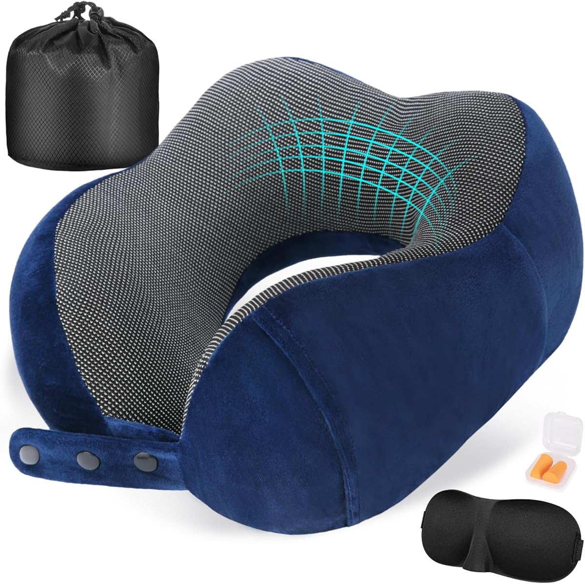 Cirorld Neck Pillow for Traveling, Travel Pillows for Airplanes,100% Pure Memory Foam Travel Neck Pillow, Adjustable Flight Pillow, Portable Plane Accessories with Eye Mask, Earplugs, Carry Bag
