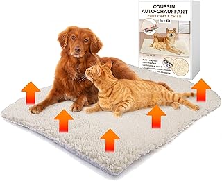 Tapis Chauffant Chat (blanc - 60x45cm) - couverture chauffante chat & Chien - Coussin Auto-Chauffant sans Electricité & Batteries - Tapis/Couverture Thermique Innovant & Ecologique – Qualité garantie