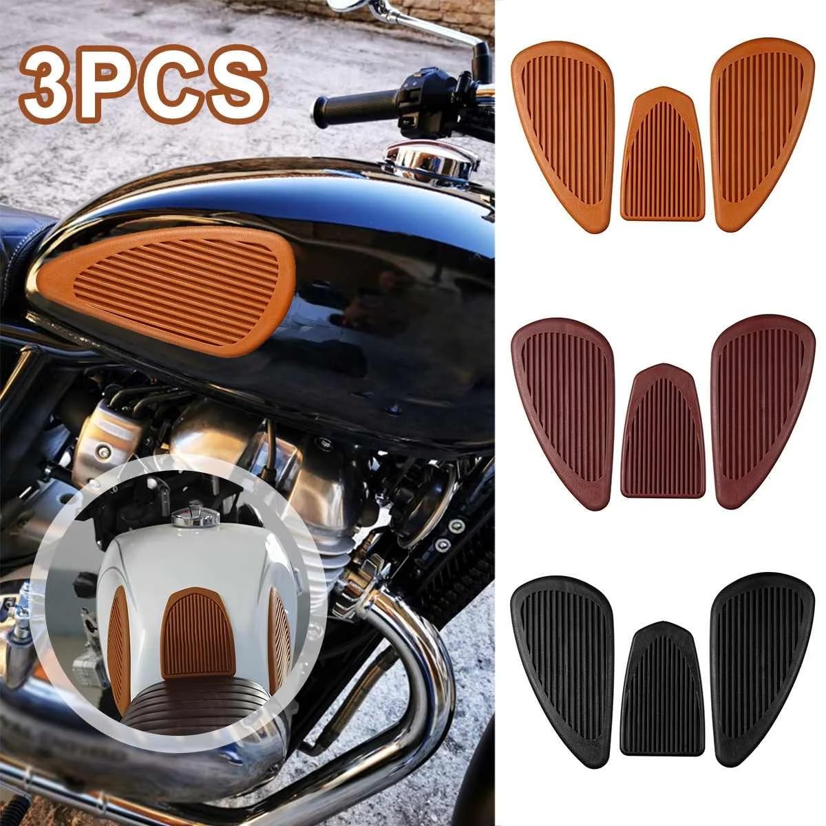Osłona na zbiornik 3 sztuk/zestaw guma Retro nakładka na zbiornik motocykla zbiornik paliwa nakolannik naklejka ochronna paski naklejka motocykl podkładka trakcyjna Ochronna tarcza zbiornika