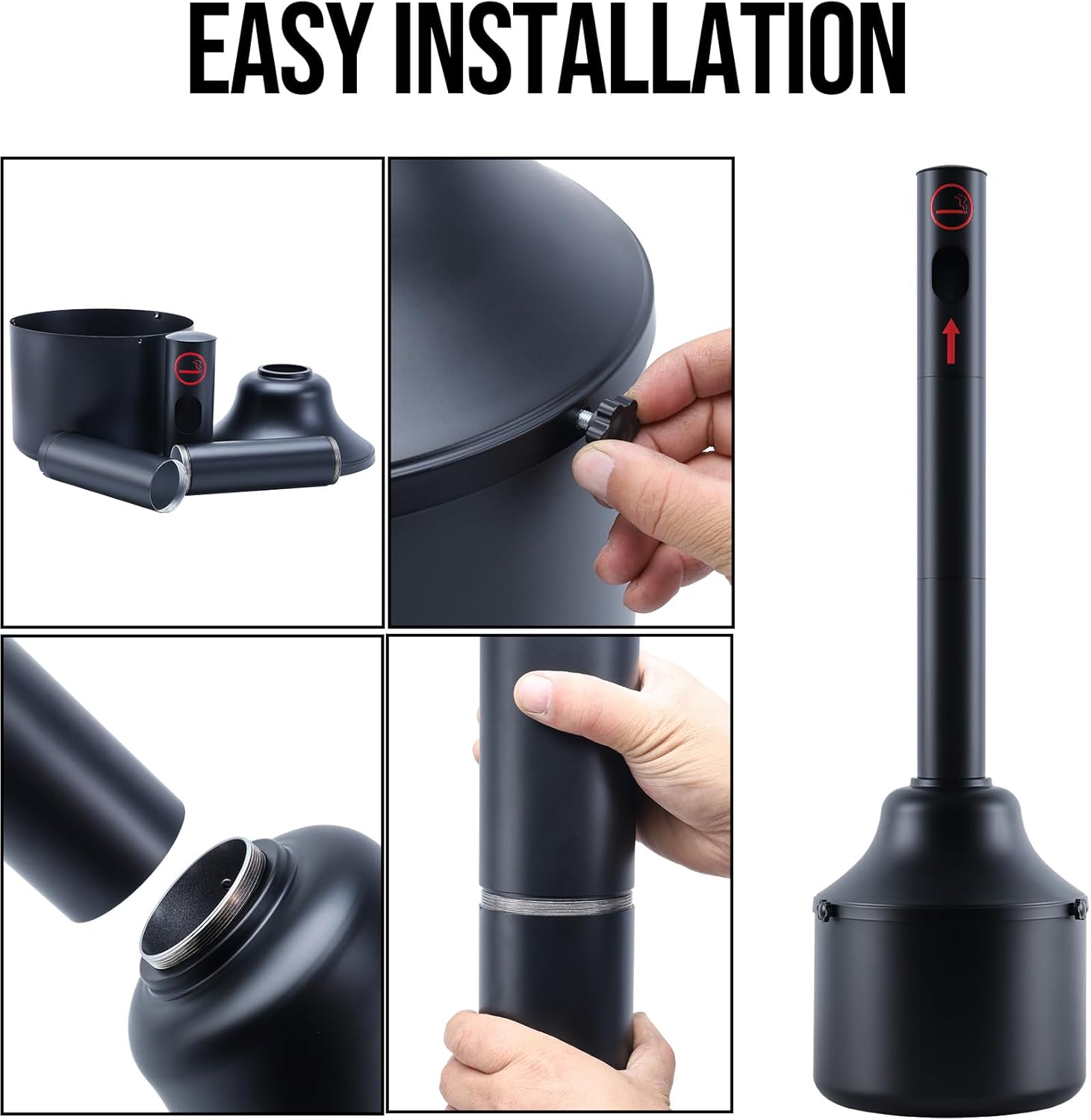 Outpost Site Saver Cigarette Butt Receptacle, Cigarette Butt Collector Receptacle Disposal Outdoor Heavy Duty & Anti-Tip, SPCC Steel Plate Ashtray for Outside Patio, 14 Liter Capacity, Black