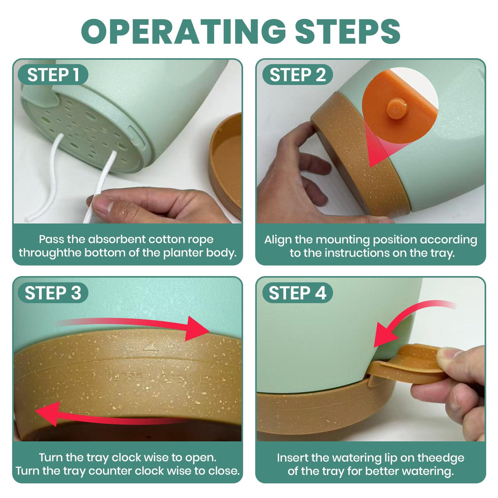 Shinybox 5 Piezas Maceta de Interior con Drenaje, 17.8/16.5/15.2/13.9/12.7cm Macetas de Auto-Riego, Macetas de Plástico con Asa, Macetas de con Forma de Flor para Interior para Decoración(Verde) - 5