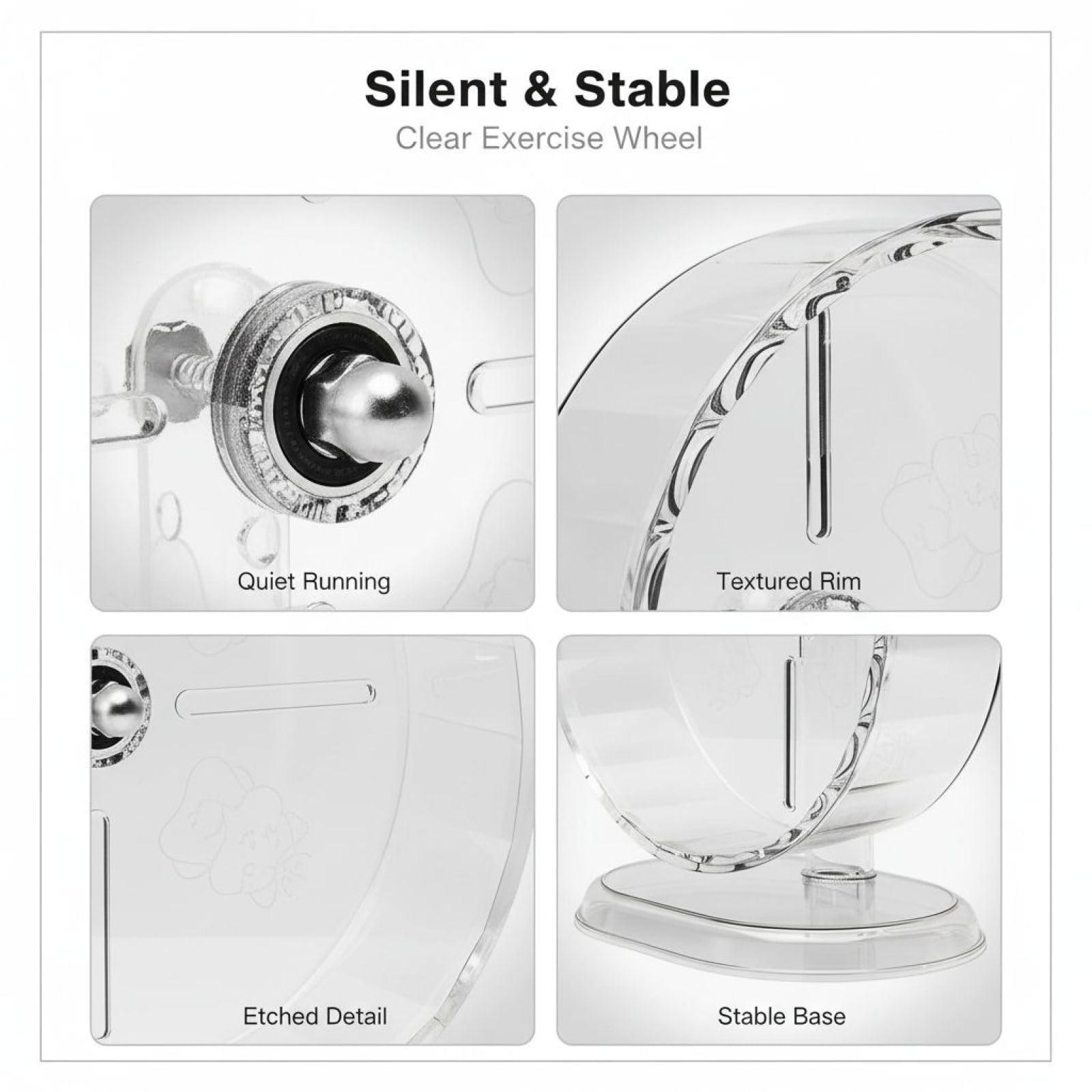 Roue de Course pour Hamster de 24 cm, avec Support, silencieuse, en Plastique Transparent, pour Hamsters syriens, Facile à Nettoyer, favorise l'exercice