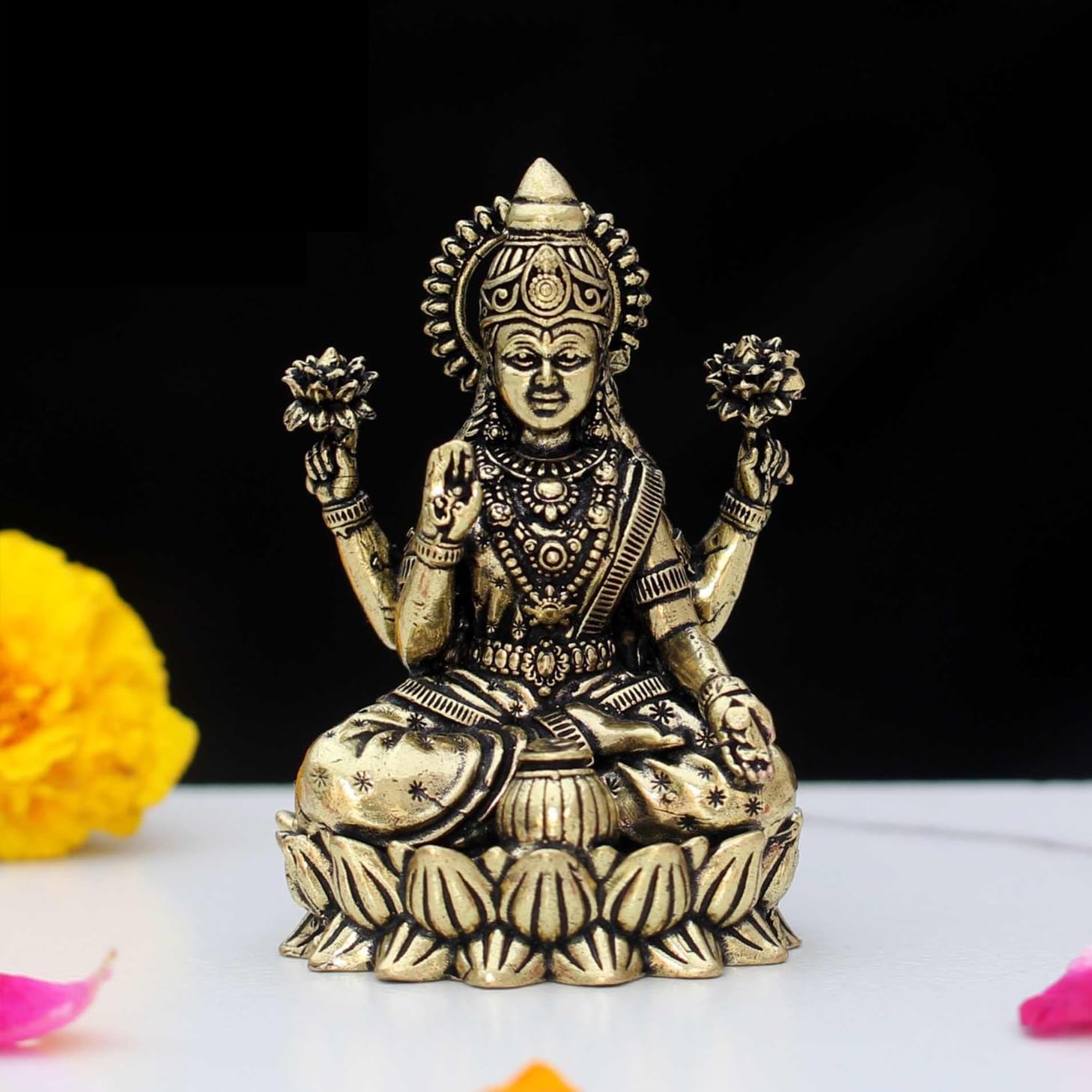 Handcrafted Brass Goddess Laxmi Statue for Home Temple | 3" Maa Lakshmi Figurine Idol Murti Sacred Symbol of Wealth | Perfect for Rituals & Gifting (Weight_100gm)