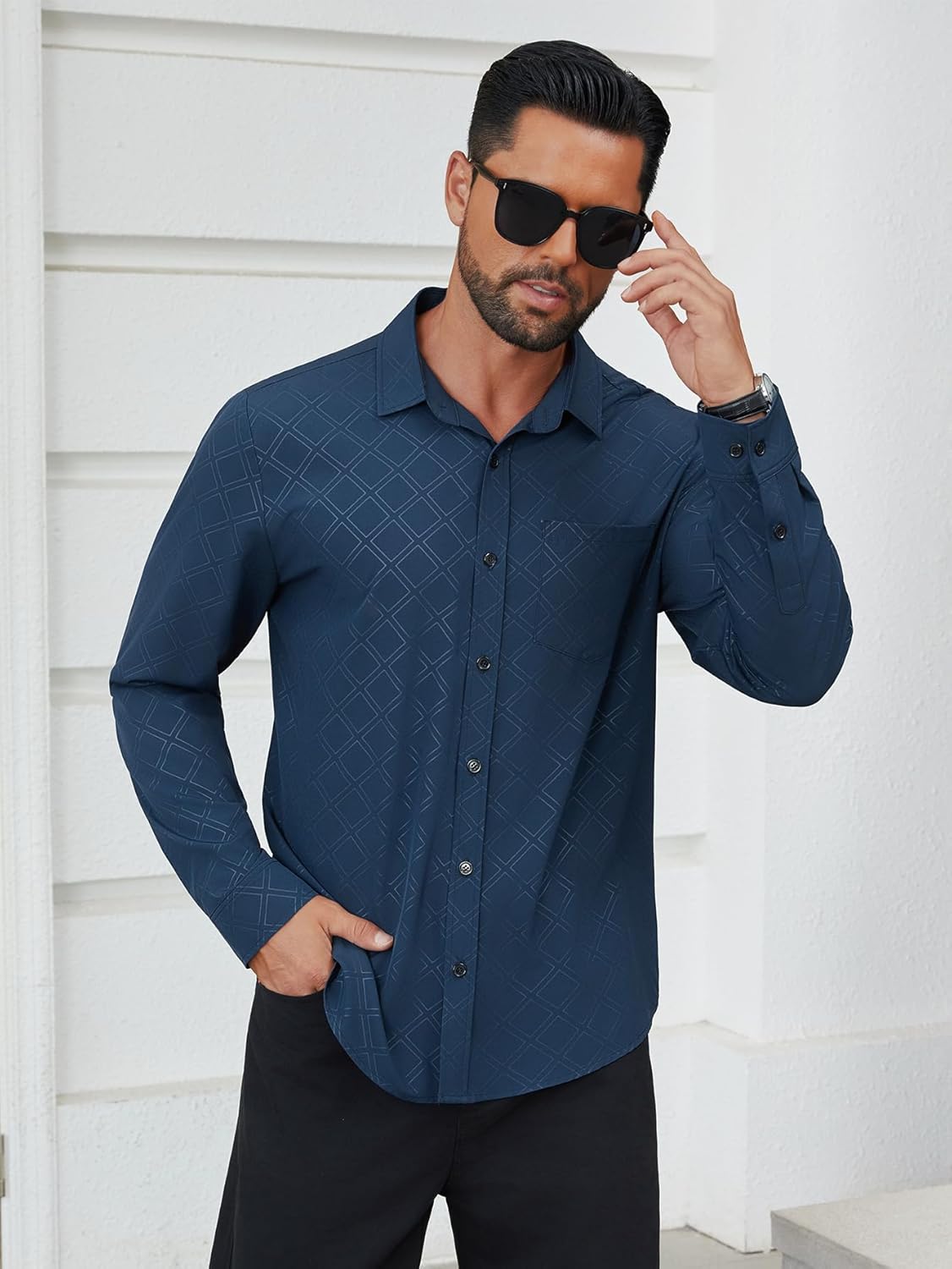 Hardaddy Mens Dress Shirt Long Sleeve Business Casual Button Down Shirts Men with Pocket Fall Winter - Image 3