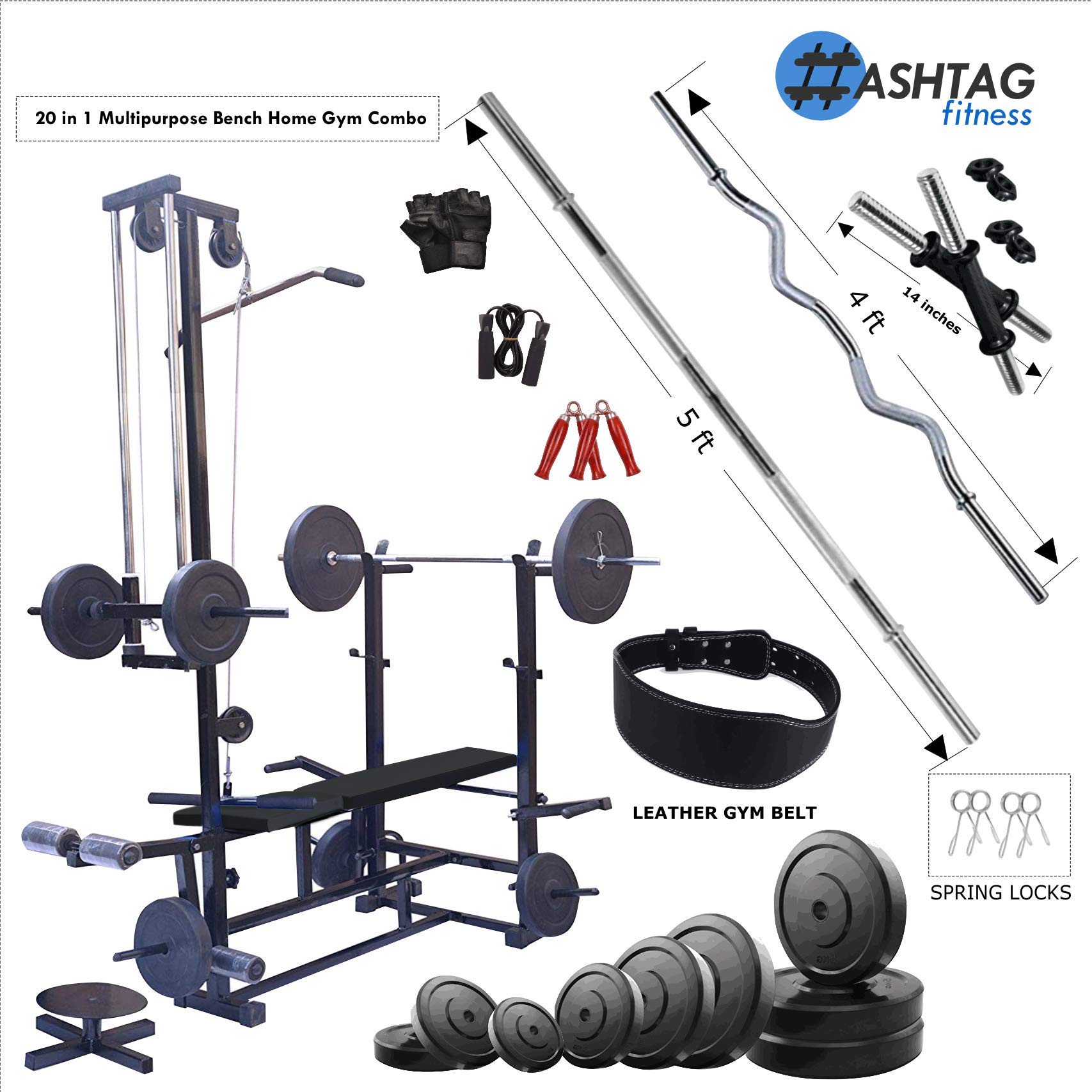 HASHTAG FITNESS Home Gym Set 20 in 1 Bench with 80 kg Weight Home Gym & Fitness kit-image-46