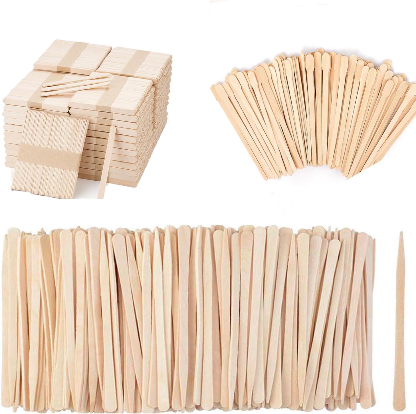 1200 Pack Wooden Waxing Sticks (Without Handle) and 600 Pcs Wooden Eyebrow Waxing Sticks with Handle and 2400 Pcs Popsicle Sticks for Crafts
