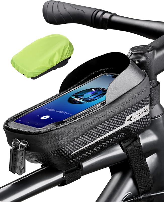 whale fall Bike Frame Bag Waterproof, 3D EVA Hard Shell, Bike Phone Holder | Top Tube Bag with TPU Touchscreen, Fits Phones up to 7", Adjustable Straps for Most Frames, Includes Rain Cover