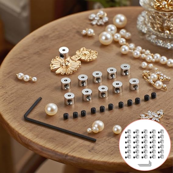 30PCS 6 x 5MM Secure & Sturdy Locking Pin Backs for Badge with 3PCS Wrenchs