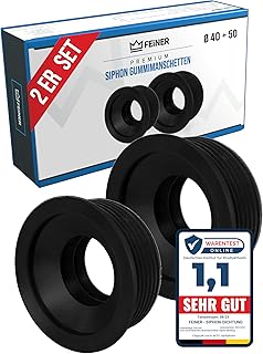 FEINER® [Set of 2] Siphon Rubber Sleeve 50 32 - Outer Diameter 50 mm + Diameter 40 mm - Both Inner Diameter 28-32 mm Rubber Sleeves - Connection to DN 40 and 50 HT Drain Pipes and Siphon Arch