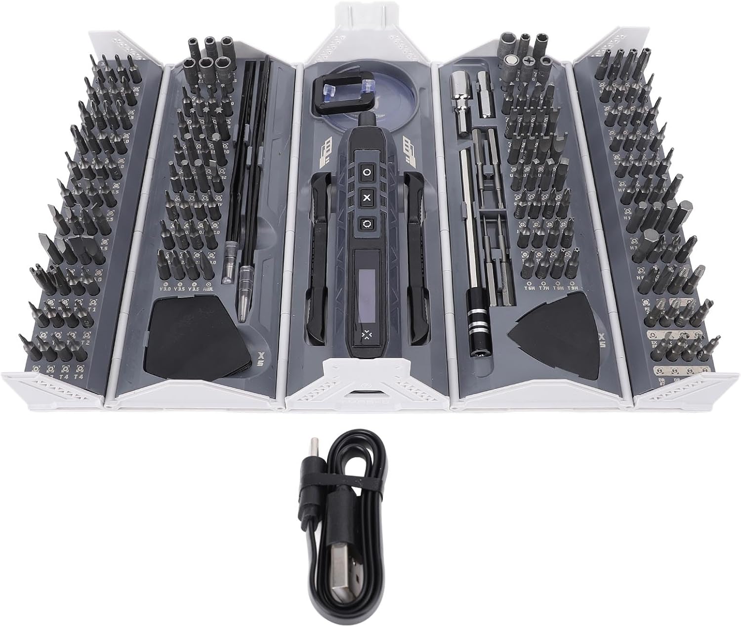 Electric Screwdriver Kit Cordless Rechargeable Power Screwdriver Repair Tool Set with 163 Magnetic Bits for Phone Laptop Camera Watch Repair CrMo Alloy Steel ABS Plastic 1018g
