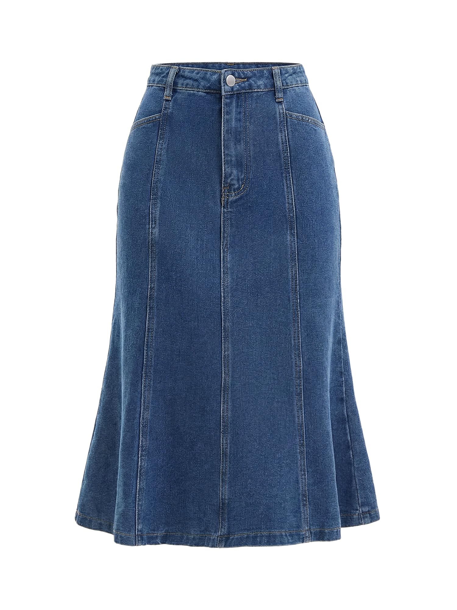 Donna Gonna Midi in Denim a Coda di Pesce | Vita Alta Orlo con Volant Lunghezza sotto il Ginocchio Vestibilità Aderente e Svasata Gonne Jeans Casual