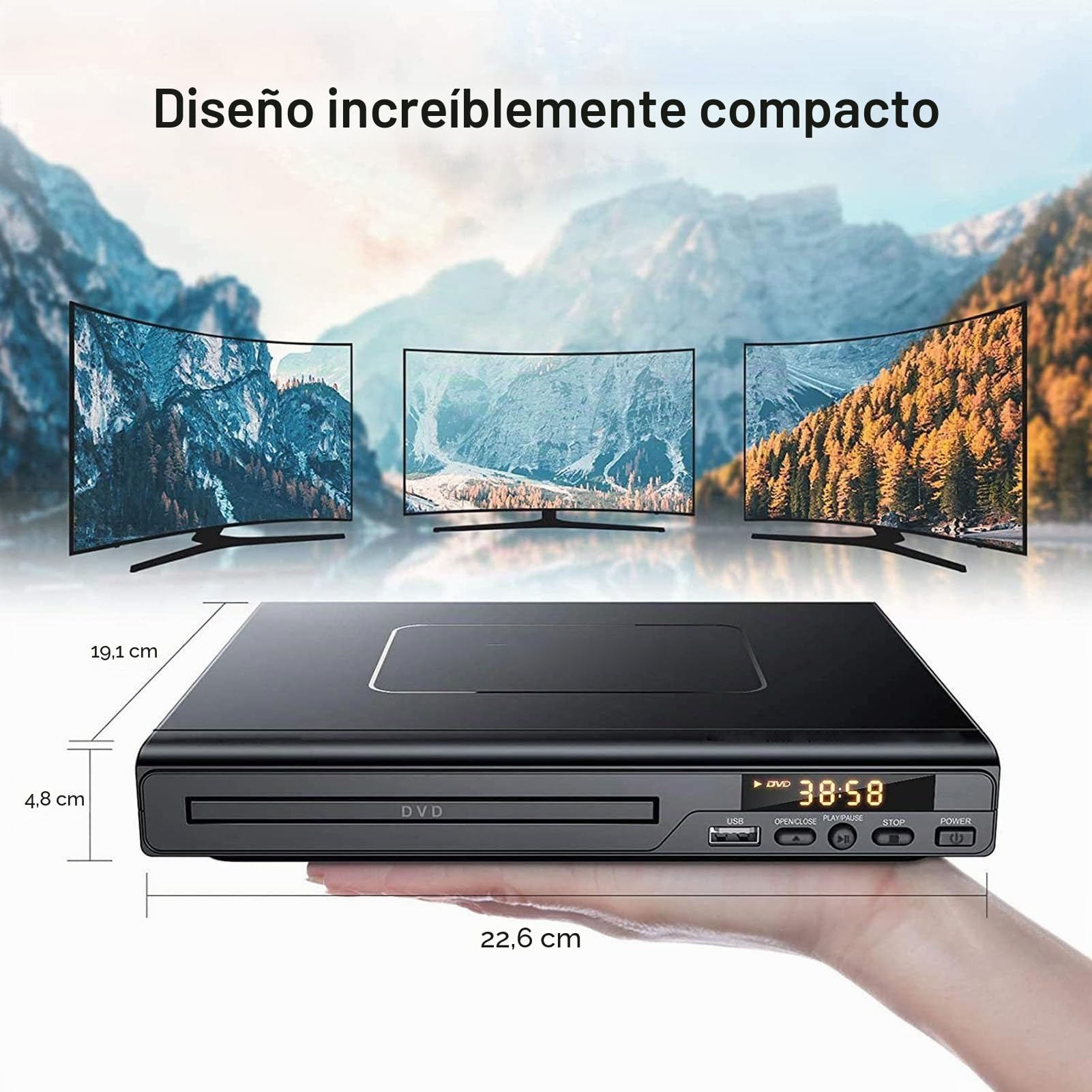 Reproductor de DVD para TV, Reproductor de DVD para TV Reproductor de DVD para TV con Cable y Control Remoto, Admite 720P para DVD CD DA MP3 CD R CD RW (Enchufe de la UE)