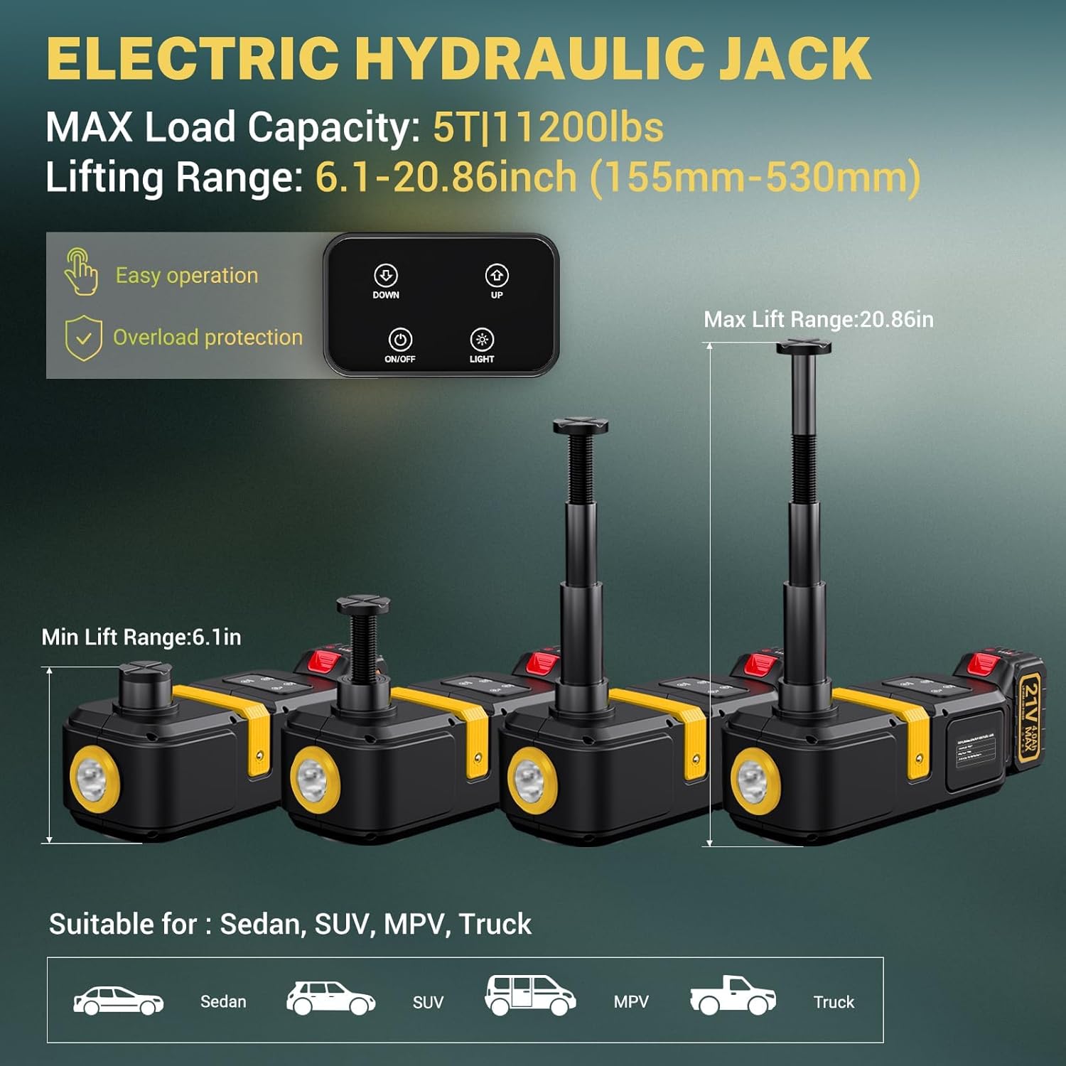Powerful Electric car Jack and Stand kit - Cordless Hydraulic car Jack Lift with LCD Touch Screen, Lithium Battery & Portable Impact Wrench for Effortless Vehicle Emergencies