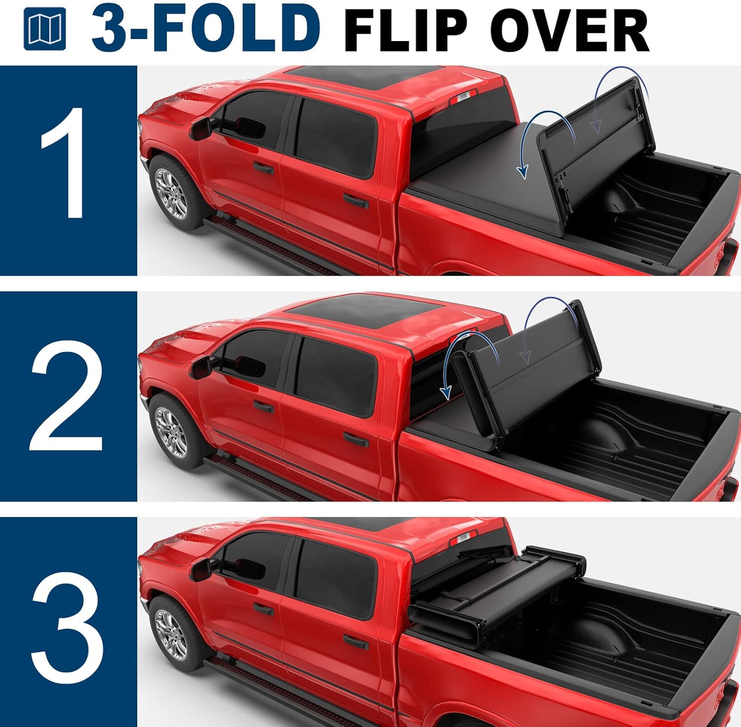 PENSUN 6.4Ft Soft Tri-Fold Truck Bed Tonneau Cover Fit for Dodge Ram 1500 2500 3500 2002-2024, Black Pickup Tonneau Cover