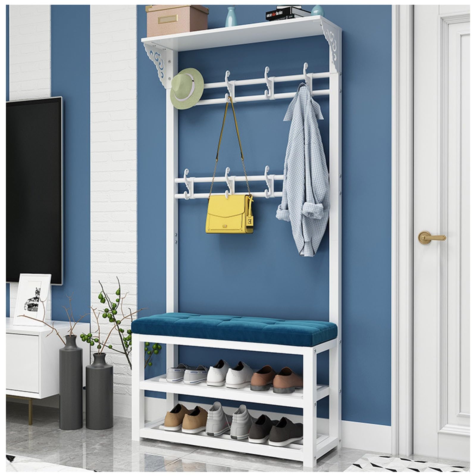 MSHGSKU Multifunctional Shoe Storage Bench with Coat Rack 2 Tier Shoe Shelf nizer for Entryway Hallway Living Room 80CM Entry Furniture Solution