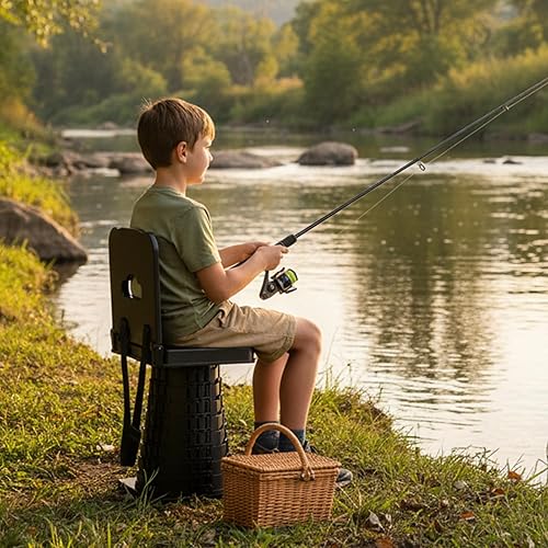 Miniatura 6 de Taburete plegable mejorado con respaldo, asiento telescópico portátil con bolsa de transporte, taburete plegable cuadrado para camping, jardinería,