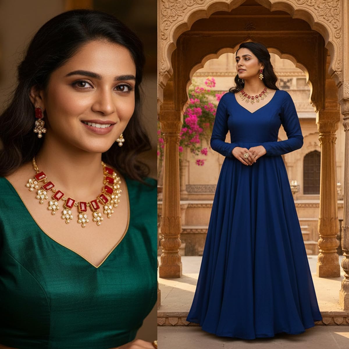 Touchstone Indian Bollywood Traditional Craftsmanship Mughal Designer Jewelry Wedding Necklace Set in Antique Gold Or White Tone for Women. - Image 3