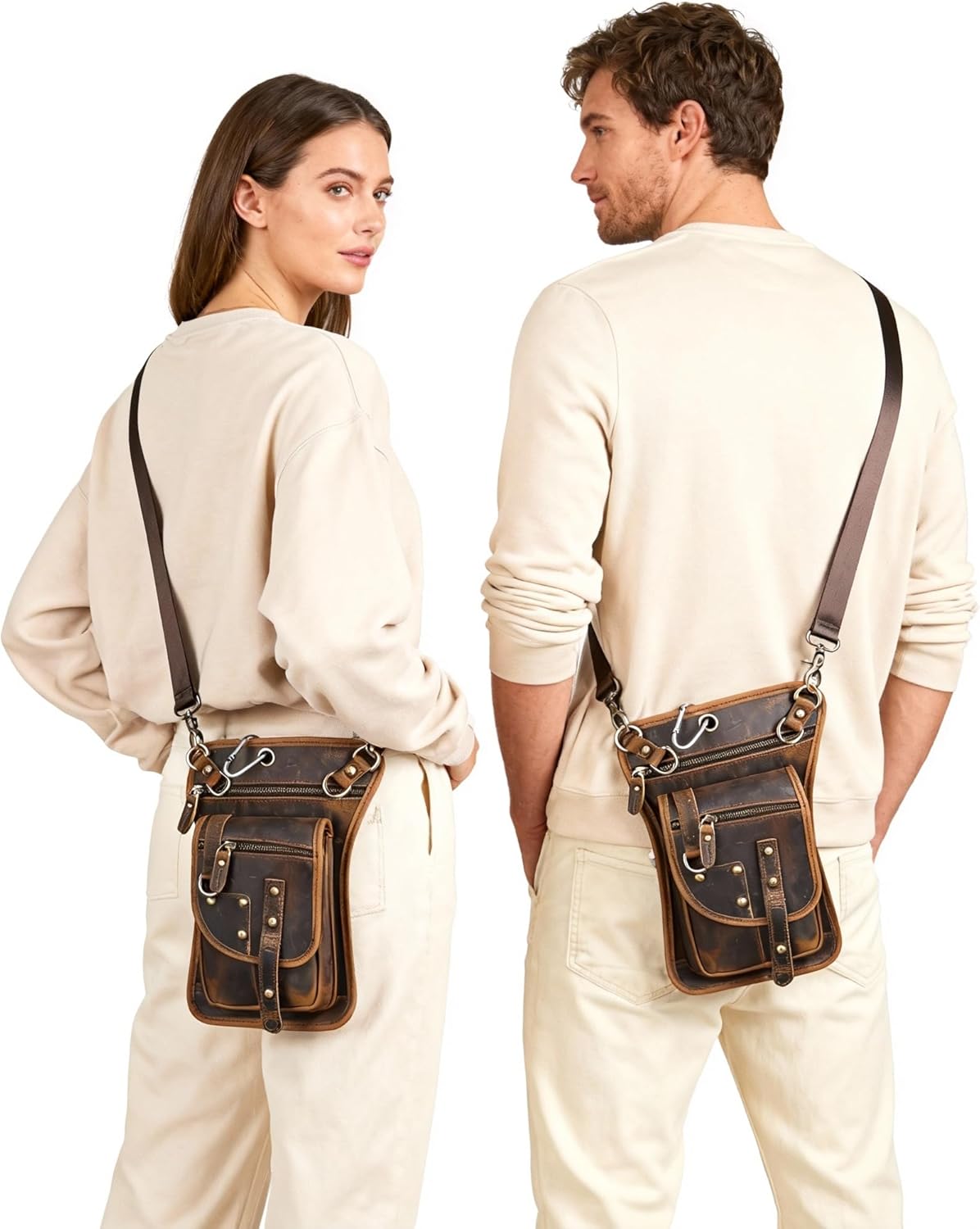 Canvas + Leather Motorcycle Travel Fanny Waist Pack Drop Thigh Leg Bag Pouch For Men Women FB2141 - Image 3