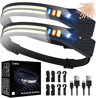 Lanlelin Linterna frontal LED recargable, ultrafina, sensor inteligente, 1500 mAh, superbrillante, 2 unidades, con 9 modos de luz, 4 colores, ligera, impermeable, para camping, correr, pesca