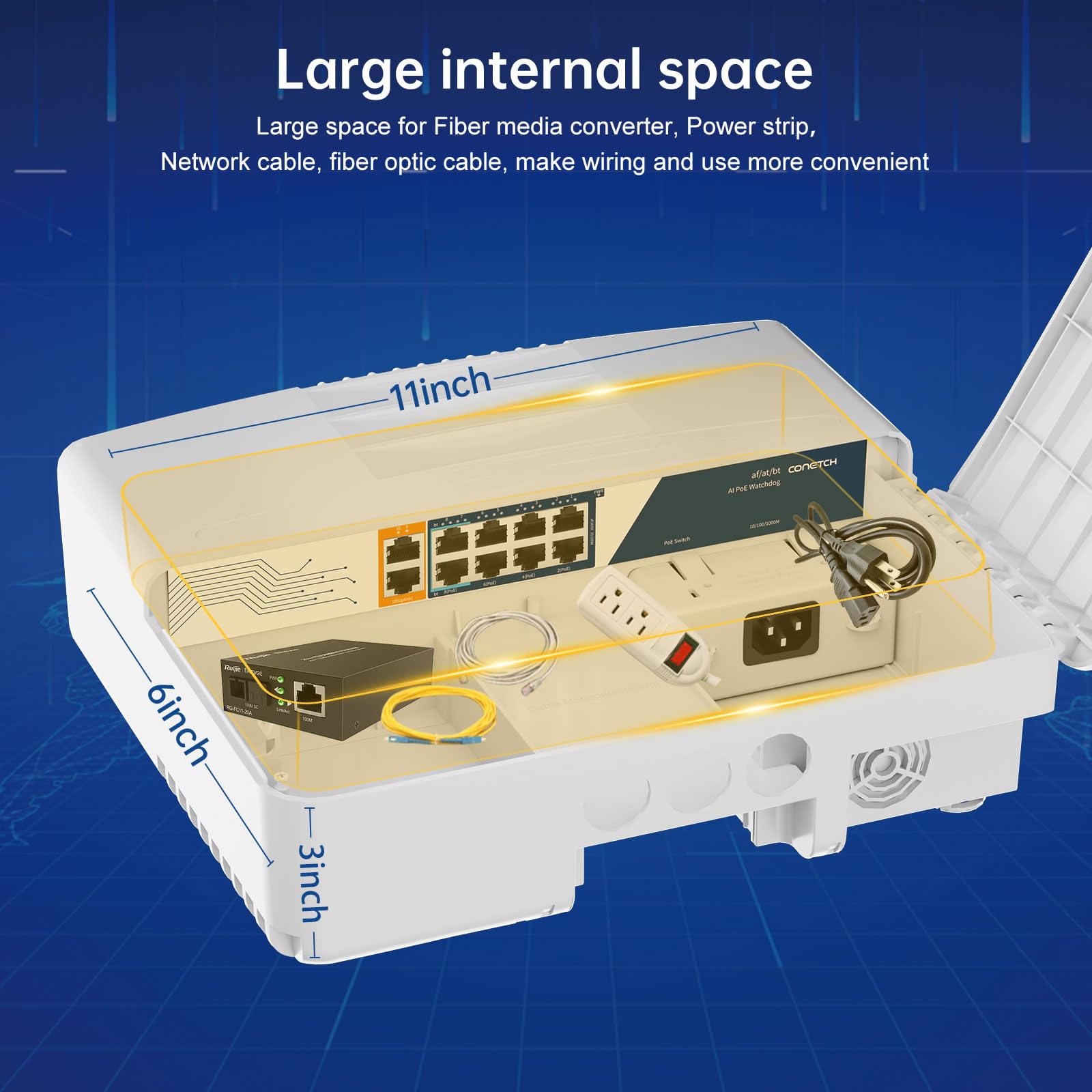 Commutateur PoE extérieur à 10 ports avec 2 liaisons montantes | Étanchéité IP65 | Puissance intégrée de 120 W | IEEE802.3af/at/bt | AI Watchdog | Protection contre la foudre 6KV | Boîtier