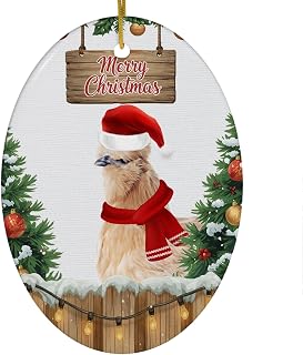 Merry Christmas 2025 Bearded Partridge Silkie Chicken Ornament Oval Ceramic Festive Santa Hat Scarf Holiday Xmas Tree Decor Gifts for Silkie Chicken Lovers